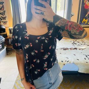 Lucky brand square neck printed top blue floral Size medium